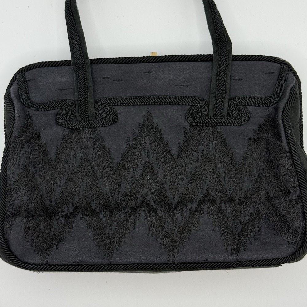 Vtg Cesare Piccini Black Bag Embroidered Motifβ Push Lock Made in Italy *read